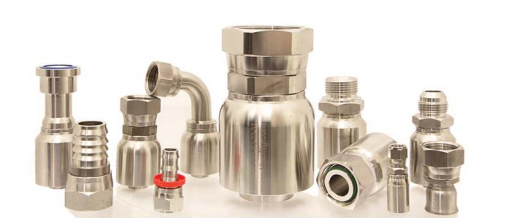 Picture of 10 hydraulic hose fittings of different types and sizes